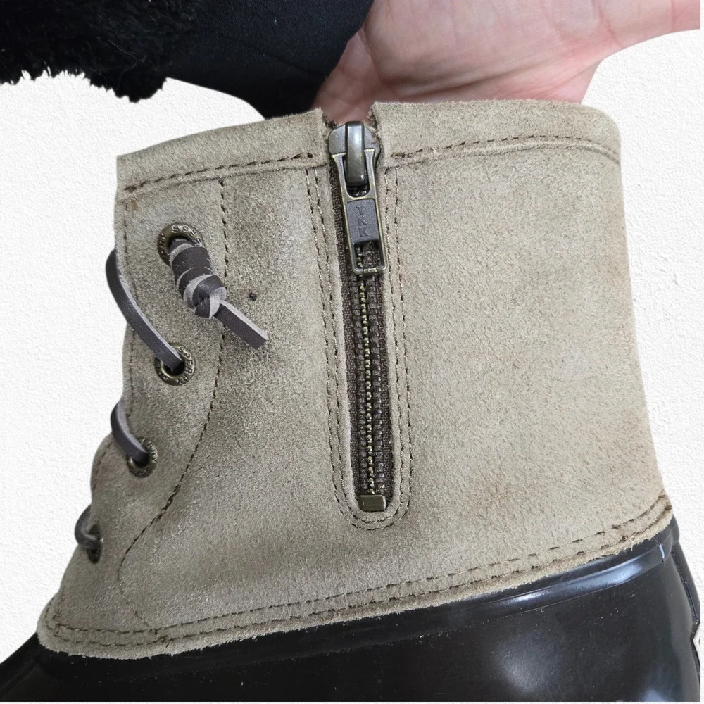 Sperry Beige Suede Brown Waterproof Rain Lace Up Zip Ankle Duck Boots Size 10